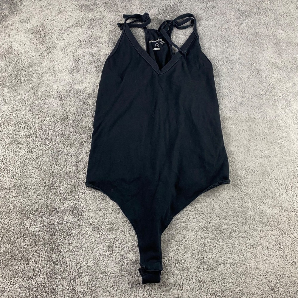 Universal Thread Spaghetti Tie Strap Tank Top Snap Bodysuit Womens Medium Black